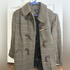 Anne Klein Wool Toggle Coat Women's 8 Herringbone Plaid Lined Winter